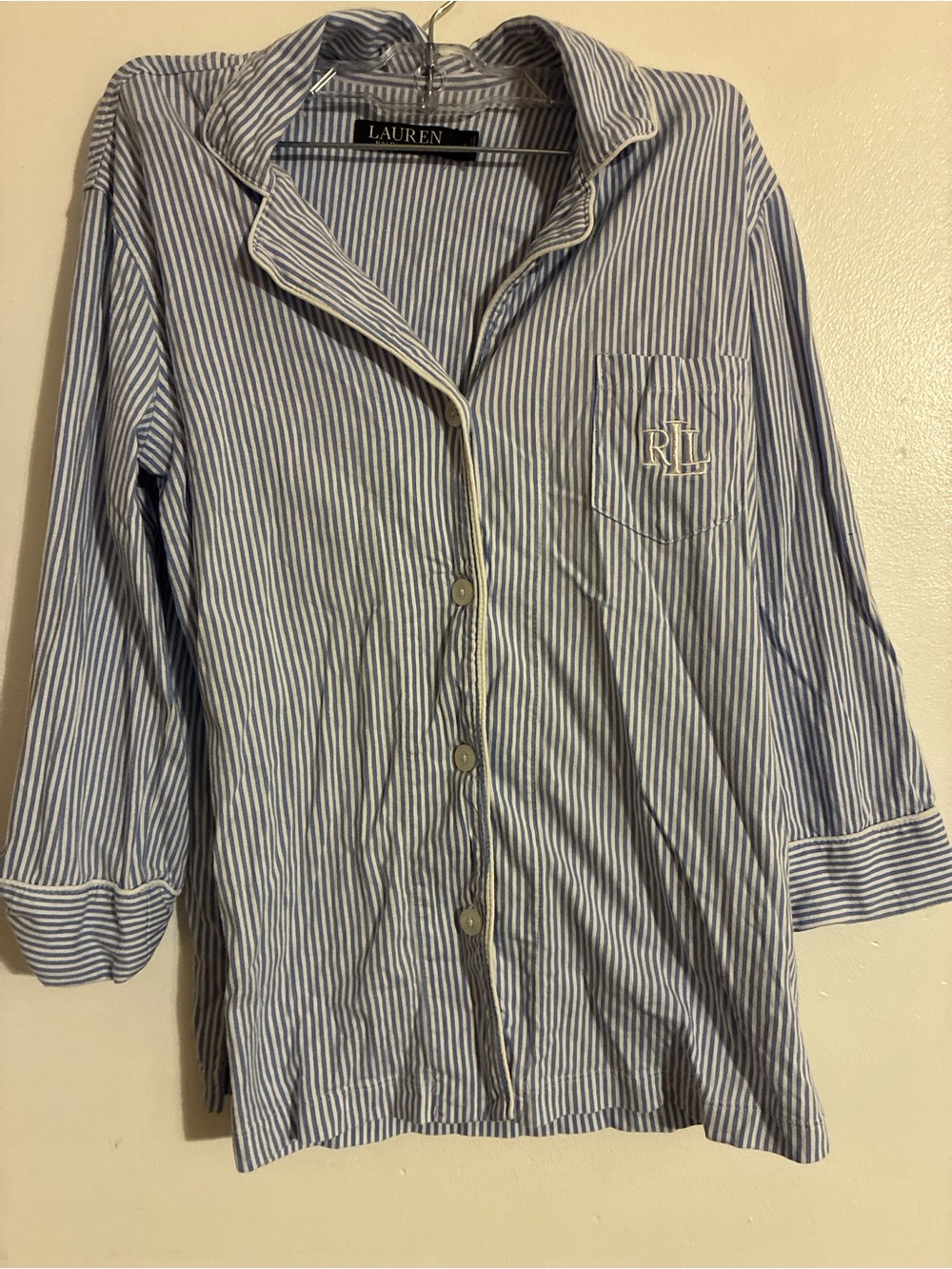 Lauren Ralph Lauren Women’s Blue White Stripe Pajama Set RL Monogram Size S